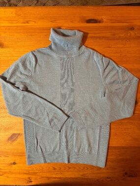 Vintage Crocodile Ladies Turtleneck Jumper, Made in Italy, Light Blue Ribbed